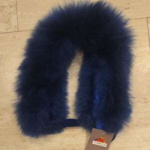 New Pankalla Handmade 100% Baby Alpaca Blue Fur Scarf with Ribbon Tie